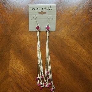 Silver and hot pink earrings